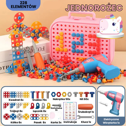 BuildiBox - Wielki zestaw konstrukcyjny z wkrętarką 228 el.